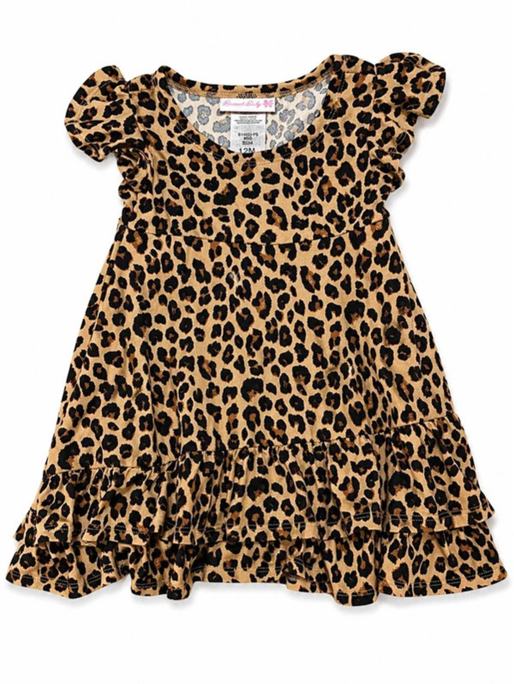 Bonnie Baby Leopard Print Toddler Dress 24 Months Tan Black Ruffle Hem
